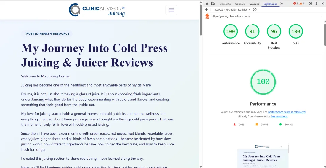 تقرير أداء ClinicAdvisor Juicing