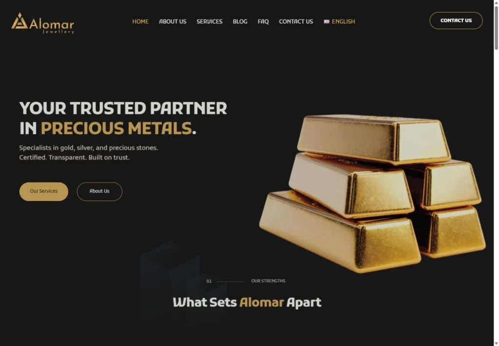 لقطة من موقع Alomar Jewellery — مشروع متاجر من أعمال بيلسان