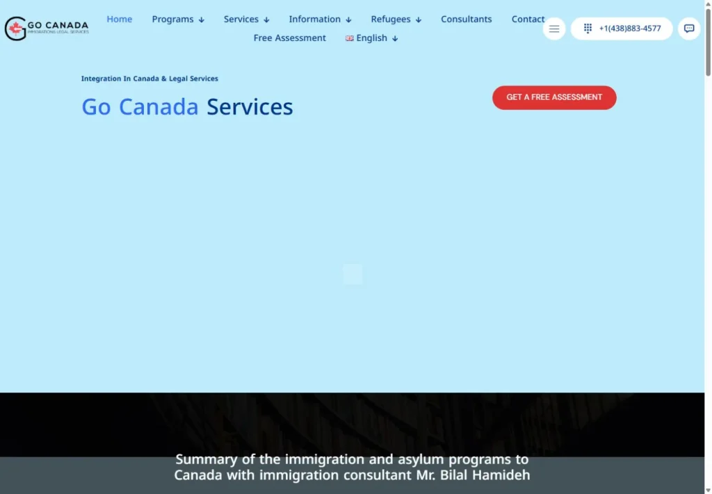 لقطة من موقع Go Canada Services — مشروع خدمات واستشارات من أعمال بيلسان