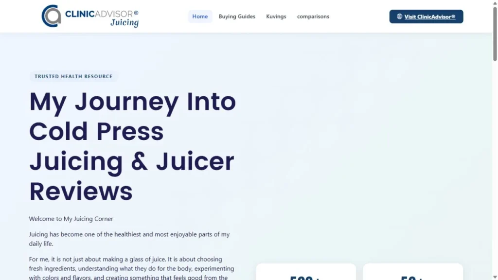 لقطة من موقع ClinicAdvisor Juicing — مشروع طبي من أعمال بيلسان