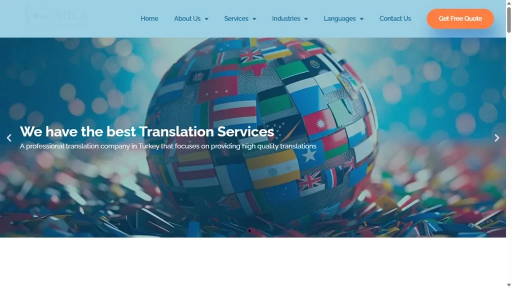 لقطة من موقع Mila Translations — مشروع خدمات واستشارات من أعمال بيلسان